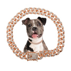 RENEWREVITAL Dog Chain, Durable Rhinestone Dog Necklace, Cuban Link Dog Collar, Pet Dog Collar Jewelry Accessories, 16", Silver Tone