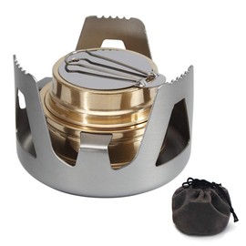 Alioay アルコール ストーブ シングル バーナー セット 小型 コンパクト 五徳+収納ポート付き 防災 防風 超軽量 調理ミニバーナーセット