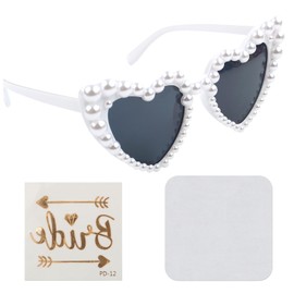 GOWTX Retro Heart Sunglasses Pearl, Pearl Vintage Women's Heart-Shaped UV400 Protection Heart Sunglasses, Bride Party Heart Glasses with Cloth, Heart Shape Glasses for Wedding, Carnival, Holiday,