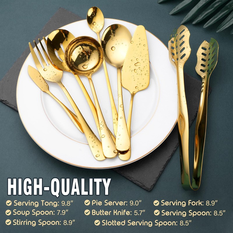 Gold Serving Utensils, OGORI 12-Piece Stainless Steel Serving Utensils Include