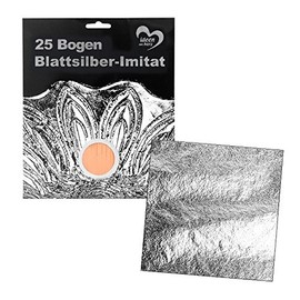 Ideen mit Herz Imitation Silver Leaf, 15 cm x 15 cm, 25 Sheets, Imitation for Silvering Surfaces and Objects, Crafts, Art, Decoration, DIY, Crafts, Upcycling, Silver