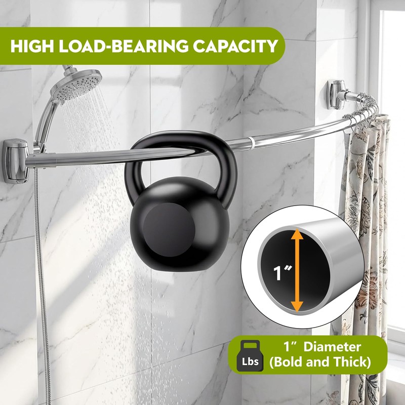 Curved Shower Curtain Rod， Adjustable 33-78 Inches Silver All Stainless
