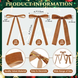 LOYIM 36 PCS Velvet Christmas Wreath Bow Bulk Christmas Velvet Bow Vintage Velvet Ribbon Bow Xmas Velvet Tree Bow for Christmas Garland Home Wedding Decoration 3 Size Width of 3/8'' 5/8'' 1''(Brown)