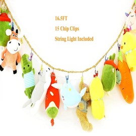 1Pc Cotton Stuffed Animal Storage Chain with 30pcs Metal Clips for Hanging Small Plush Wall Organizer Stuffed Animals Storage Holder for Hanging Nursery Play Room Wall Door Display (Yellow)