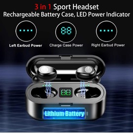 Wireless Earbuds, F9 TWS Bluetooth Headset 9D Stereo Sound TWS Bluetooth Earphones Wireless Headphones, Stereo Noise Cancelling Ear Buds, LED Display, Sports Waterproof Handfree Earbuds [Black]