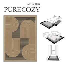 PureCozy 8x10 Modern Geometric Easy Jute Area Rug for Living Room Large Washable Indoor Outdoor Carpet Farmhouse Patio Office Mat Geometric Line Non Slip Black Carpet for Backyard Dining Room
