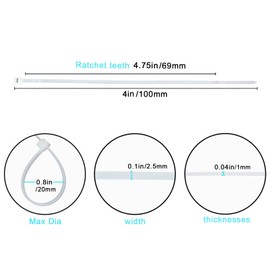 1000 Pack 4 inch KOOWIN Nylon Plastic Cable Zip Ties Small Wire Wraps White