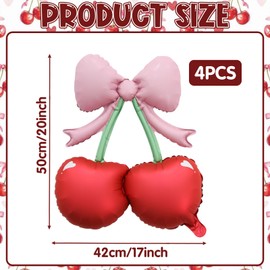 4 palloncini rosa con fiocco e ciliegie rosse, decorazioni per feste "She's The Cherry On Top", decorazioni per feste a tema frutti di bosco per il primo compleanno, baby shower