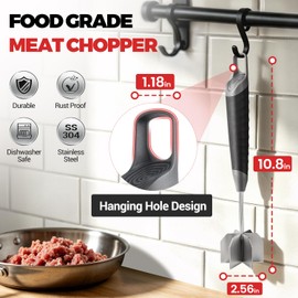 304 Stainless Steel Meat Chopper, Goldusk 10 Inch Heat Resistant Meat Masher Ground Beef Chopper Tool with Thumb Rest Top & Ergonomic Non-Slip Handle, Hamburger Smasher Tool, Dishwasher Safe