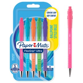 Paper Mate Flexgrip Ultra Bright Ballpoint Pens | Medium Point (1.0mm) | Blue Ink | Bright Barrels | 5 Count