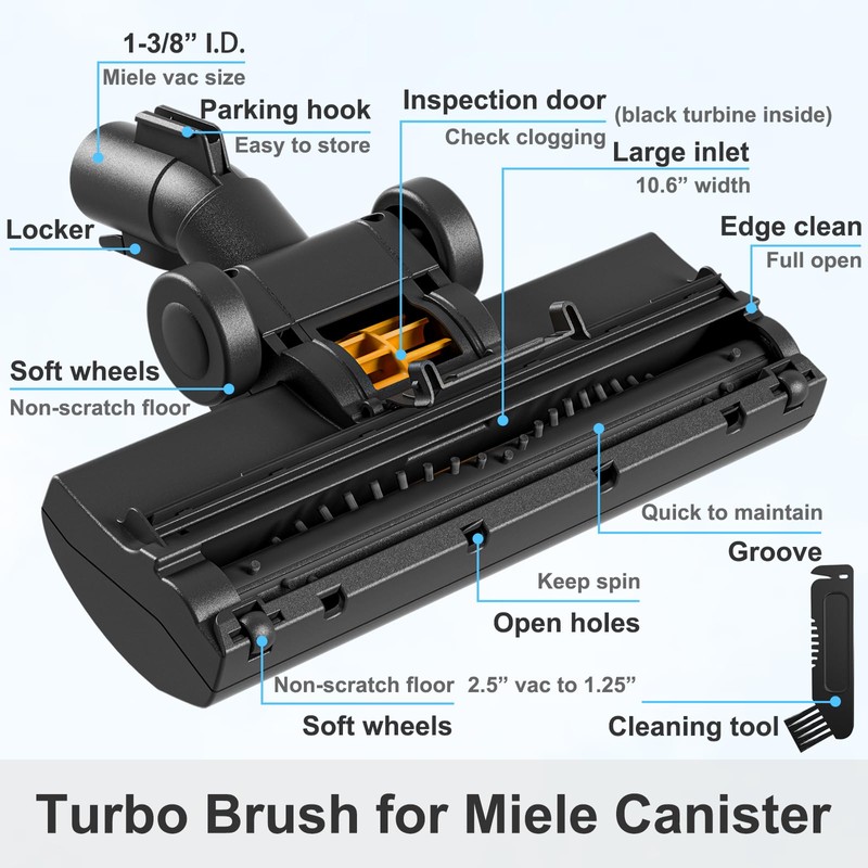 Kodahome Turbo Brush Vacuum Attachment, Compatible with Miele Canister Vacuums,