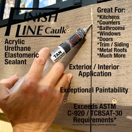 Finish Line Caulk – Acrylic Urethane Elastomeric Sealant – Pre-Filled Precision Caulk Gun – Tan – 5-Pack – Flexible & Durable Sealant for Trim, Baseboards, and Small Cracks