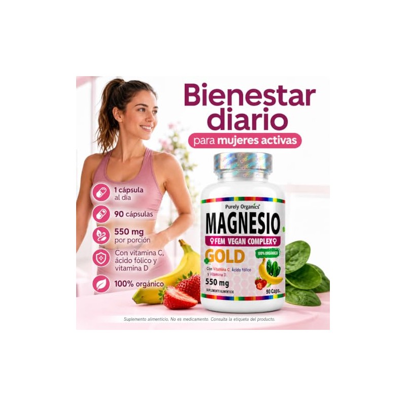 Magnesio Complex Fem Citrato Ácido Fólico Vitamina Bienestar Diario Purely