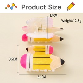 Pencil Hair Claw Clips Funny Back To School Small Yellow Pencil Design Hair Clips for Girls Teachers Cute Jaw Barrettes Accessories Teacher Appreciation Gift Party Favors 1Pcs