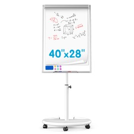 Dexboard Mobile Dry Erase Board 40 x 28 inch, Magnetic Whiteboard on Height Adjustable Stand Dry Erase Easel Board with Flipchart Pad