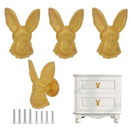 Sutfmwe Gold Bunny Knobs,Cute Unique Bunny Head Shaped Knob Pulls for Drawer Chest Dresser Closet Bookcase Door Decor Easter Theme Home Furniture Vintage Knob Handles 4PCS (Gold)
