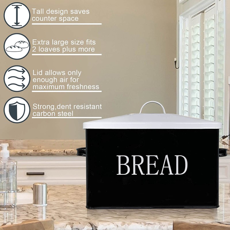 SOTECH Metal Bread Box For Kitchen Countertop,black bread box for