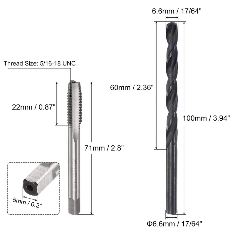sourcing map Tap and Drill Bit Set, 5/16-18 UNC Thread