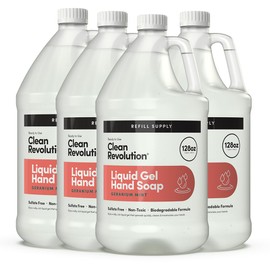 Clean Revolution Liquid Gel Hand Soap, Silky Rich Liquid, Quick Lather, Fast Rinsing, (Geramium Mint) 128 Fl Oz, 4 Pack