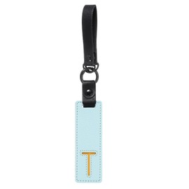 PATIKIL PU Leather Initial Tags for Women Cute Alphabet Keychain Letter Key Fob for Bag Backpack Handbag Purse Car Keys, Sky Blue (Letter T)