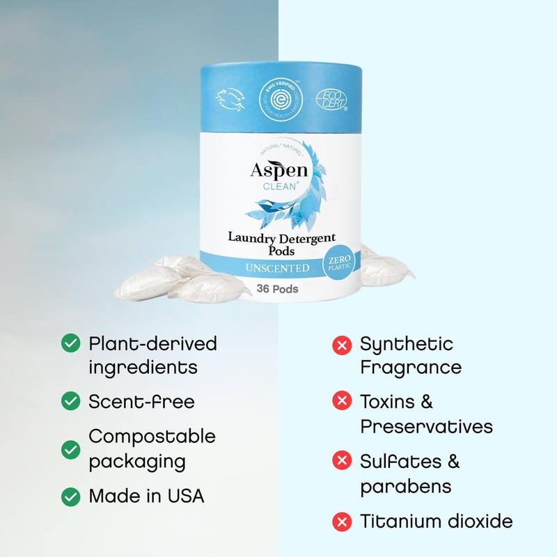 Unscented Laundry Pods by AspenClean, New and Improved Packaging, Zero