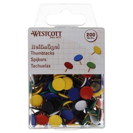 Westcott Pack of 200 drawing pins with plastic cover, head diameter 10 mm, E-10591 00