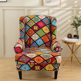 Eco-Ancheng Chair Covers Wingback Chair Slipcover 2-Piece Stretch Wing Chair Slipcovers Wingback Armchair Covers Slipcovers for Wingback Chairs with Elastic Bottom Wing Chair Covers for Living Room
