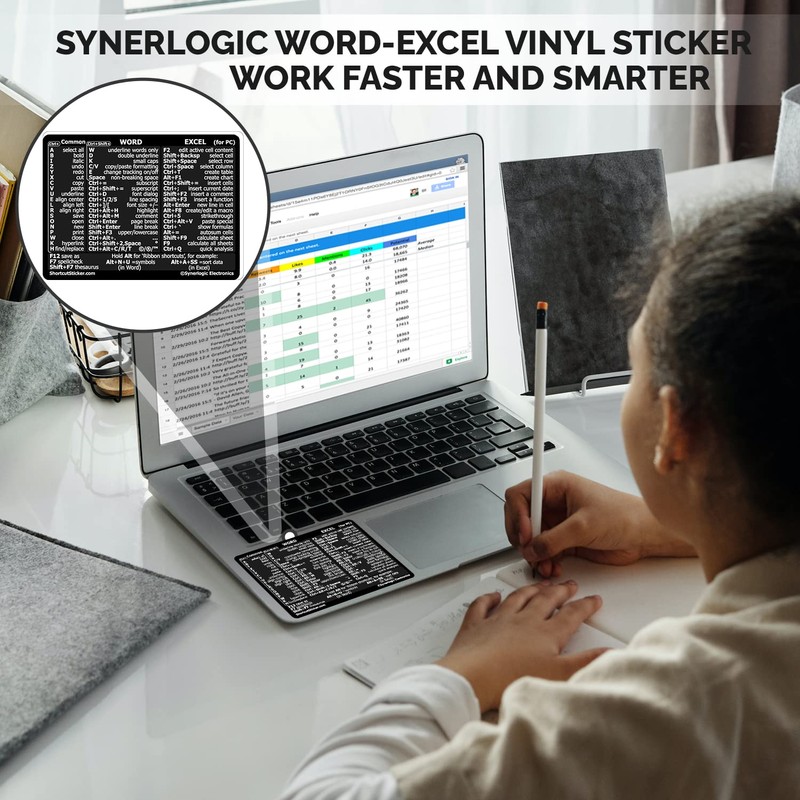 Synerlogic Word/Excel Windows Shortcut Sticker | Reference Guide Keyboard Shortcut