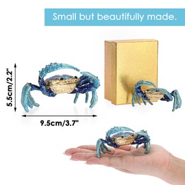 ELLDOO Mini Crab Trinket Box, Vintage Metal Enameled Hinged Decorative Box, Crab Collectible Figurine Ring Earrings Jewelry Organizer Gift Box for Girl Women