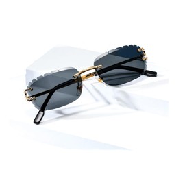 Street Knitted Men's Women's Black Gradient Tint Lens Rimless Hand Carved Diamond Cut Gold Wire Metal Frame Gem Cut Lens Sunglasses Frameless Square Hip Hop Sun Glasses Shades