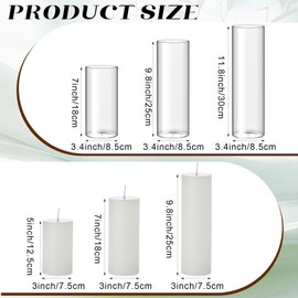 Shihanee Set of 3 Pillar Candles and 3 Glass Cylinder Candle Vases Holders Clear Pillar Jars for Wedding Centerpieces(3.4'' X 7, 9.8, 11.8,White)