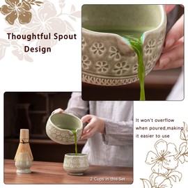 Buucup Buucup Matcha Whisk Set, 10 Pcs Matcha Set Includes Matcha Bowl, 2 Cups, Matcha Whisk and Holder, Bamboo Scoop and Spoon, Scoop Rest, Sifter and Tea Towel, Complete Matcha Kit (Mottled Green)