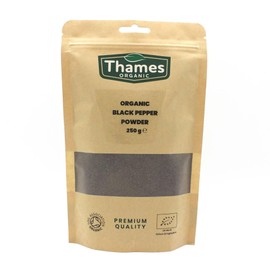 Organic Black Pepper Powder 250g- Strong Flavour, Non-GMO, No Additives or Preservatives - Perfect for Seasoning and Cooking - Thames Organic 250g