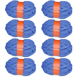 Chunky Yarn for Hand Knitting and Blankets – Super Soft Jumbo Chenille Yarn Pack for Crocheting, Bulky DIY Projects, 8 Skeins(Country Blue)