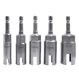 Teocpai 5PCS Deep Power Wing Nut Driver Set 10/12/14/16/18mm, 1/4'' Hex Shank Wing Nut Drill Bit Sockets, Slot Wing Nut Drill Bit Socket Wrenches Tool for Panel Nuts Screws Bolt