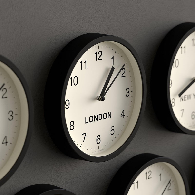 Jones Clocks® London Time Zone wall clock | Small modern