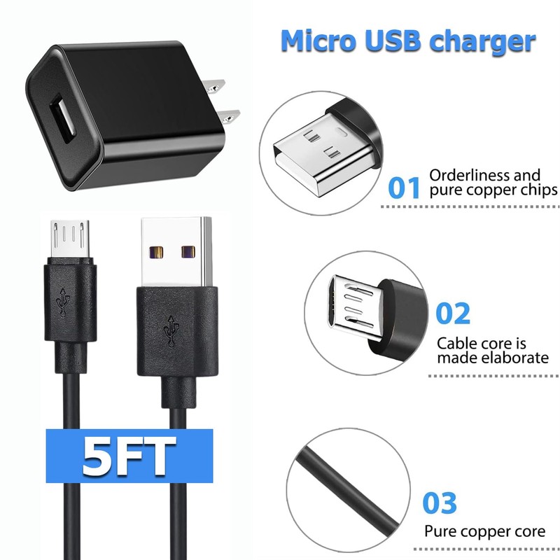 Micro USB Cable Roku Power Cord Replacement 5V 2A Charging