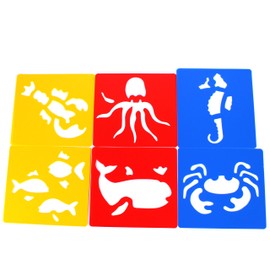 Plastic Sea Creature Art Stencils Set Kids Marine Life Animal Drawing Pack of 6 by BCreative ®