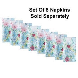 Newbridge Set of 8 Fabric Napkins, Fall Nottingham Garden Blue Pink and Yellow Floral, Wrinkle and Stain Resistant Napkins for Indoor Outdoor Dining