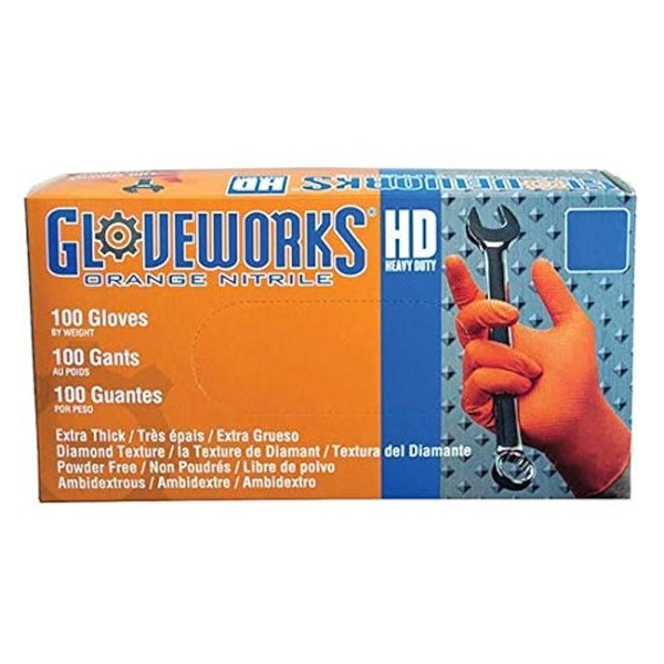 Gloveworks GWON48100 Orange X-Large Heavy Duty Nitrile Gloves