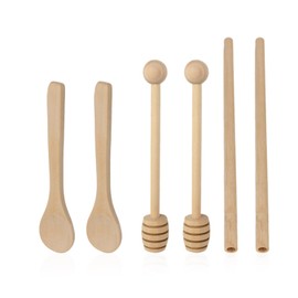 DHSBGWSX 2 Pieces Honey Spoons, 2 Pieces Wooden Spoons, 2 Pieces Wooden Straws, Mixing Spoon, Honey Stirring Stick, Coffee Spoon, Drink Stirrer, Tableware Set, Kitchen Accessories