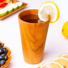 Rainforest Bowls Set of 4 Tall Straight Sided Javanese Teak Wood Cup- 350ml (12 oz)- Great for Tea/Coffee/Milk, Hot & Cold Drinks- Ultra-Durable- Premium Wooden Cup Handcrafted by Indonesian Artisans