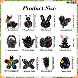 56 Sets Easter Scratch Papers, Rainbow Easter Scratch Art Crafts Set, Funny Easter Bunny Egg Carrot Shape Scratch Art Papers Scratch Off Cards for Easter Ornaments Party Favors