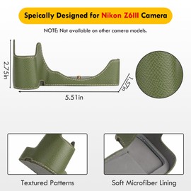 VOVMOEYA Nikon Z6III Mirrorless Camera Case for Nikon Z6 III, Half Case with Soft Microfiber Interior for Nikon Z6 III, Camera Cover, Works Well 1/4", grass green, retro camera case
