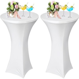 AMFUN Set of 2 Stretch Bar Table Covers, Bar Table Covers, Reinforcement in the Foot Area, Square Corners, Bar Table Covers for Bar, Wedding, Cocktail Party, Banquet, Stretch (80 x 120 cm, White)