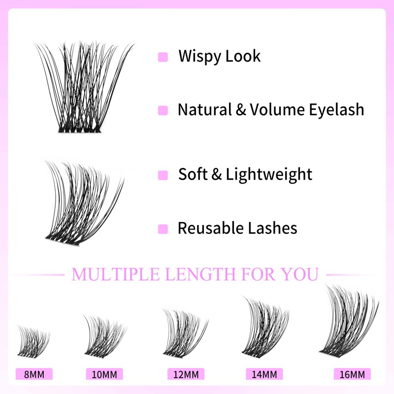 VEYESBEAUTY Lash Clusters Kit Individual Eyelash Extensions Thin & Invisible