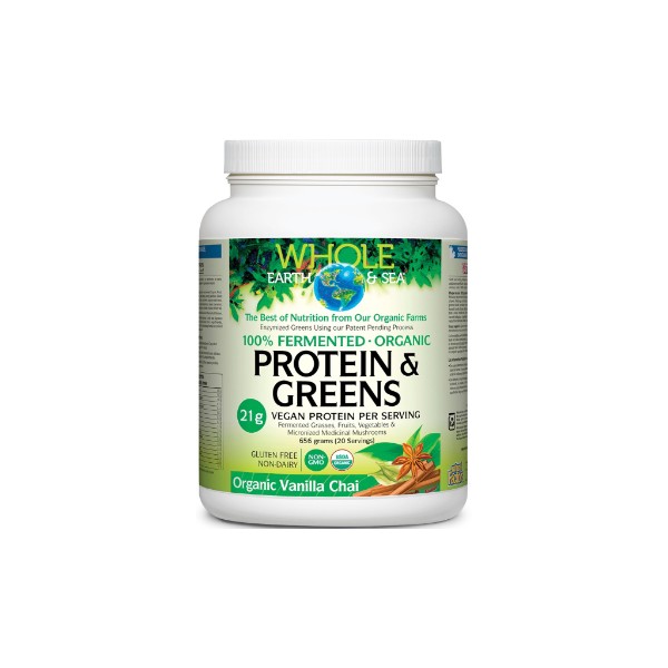 Natural Factors Whole Earth & Sea Pure Food Fermented Organic Protein & Greens (Vanilla Chai) - 656g