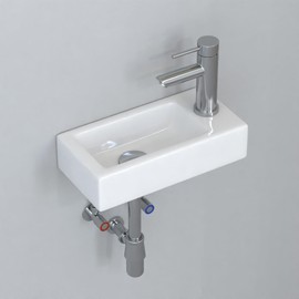J-FAMILY 14.5'' x 7'' Small Wall Mount Sink Rectangle Porcelain Ceramic Mini Corner Bathroom Sink Small Wash Hand Basin,Right Hand