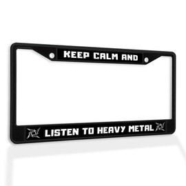 Metal Insert License Plate Frame Keep Calm and Listen to Heavy Metal Weatherproof Car Accessories Black 2 Holes Solid Insert