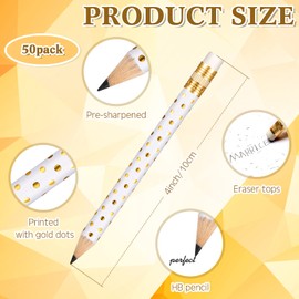 Crtiin 50 Pcs Mini Golf Pencils with Eraser Pre Sharpened 4'' Pocket Half Pencils for Bridal Shower Baby Shower Wedding Game School Office Christmas Party Favors Prize Gift(White and Gold,Dot)